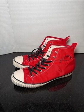 Karl Lagerfeld Men's High Top Red Canvas Sneakers Size 11 Red